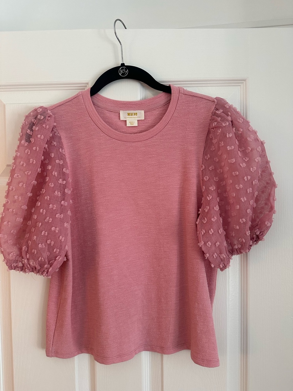 Anthropologie Rose-Pink Puff Sleeve Knit Tee